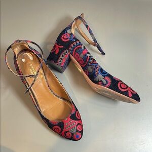 Aquazzura Black and Red Embroidered Flats